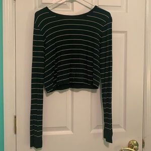 Dark green and white thin striped long sleeve shirt from Forever 21